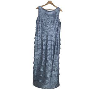 Adrianna‎ Papell Size 14 Purple Metallic Pleated Maxi Long Evening Gown Dress